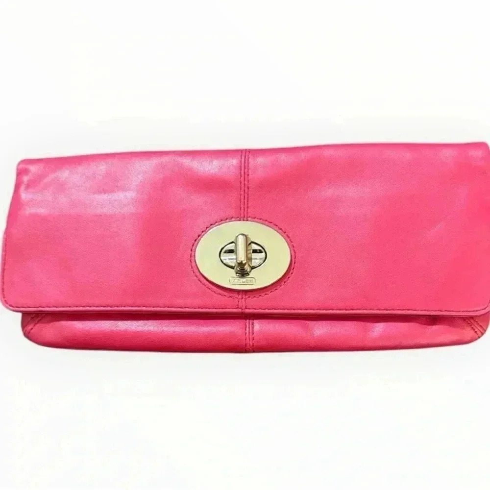 Authentic Coach Madeline Leather Foldover Clutch Turnlock Purse